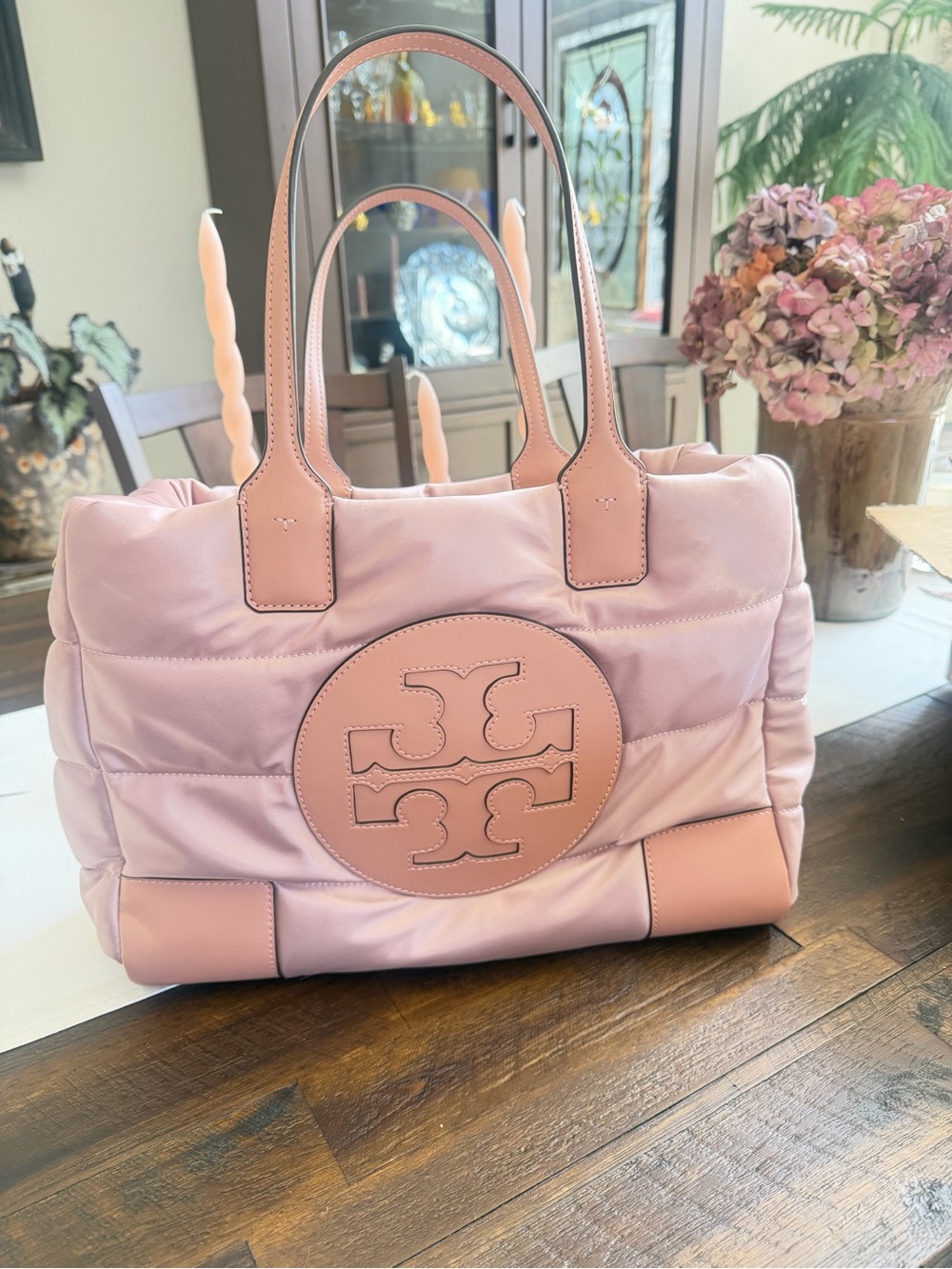 Tory Burch Blush Pink Quilted Logo Satchel